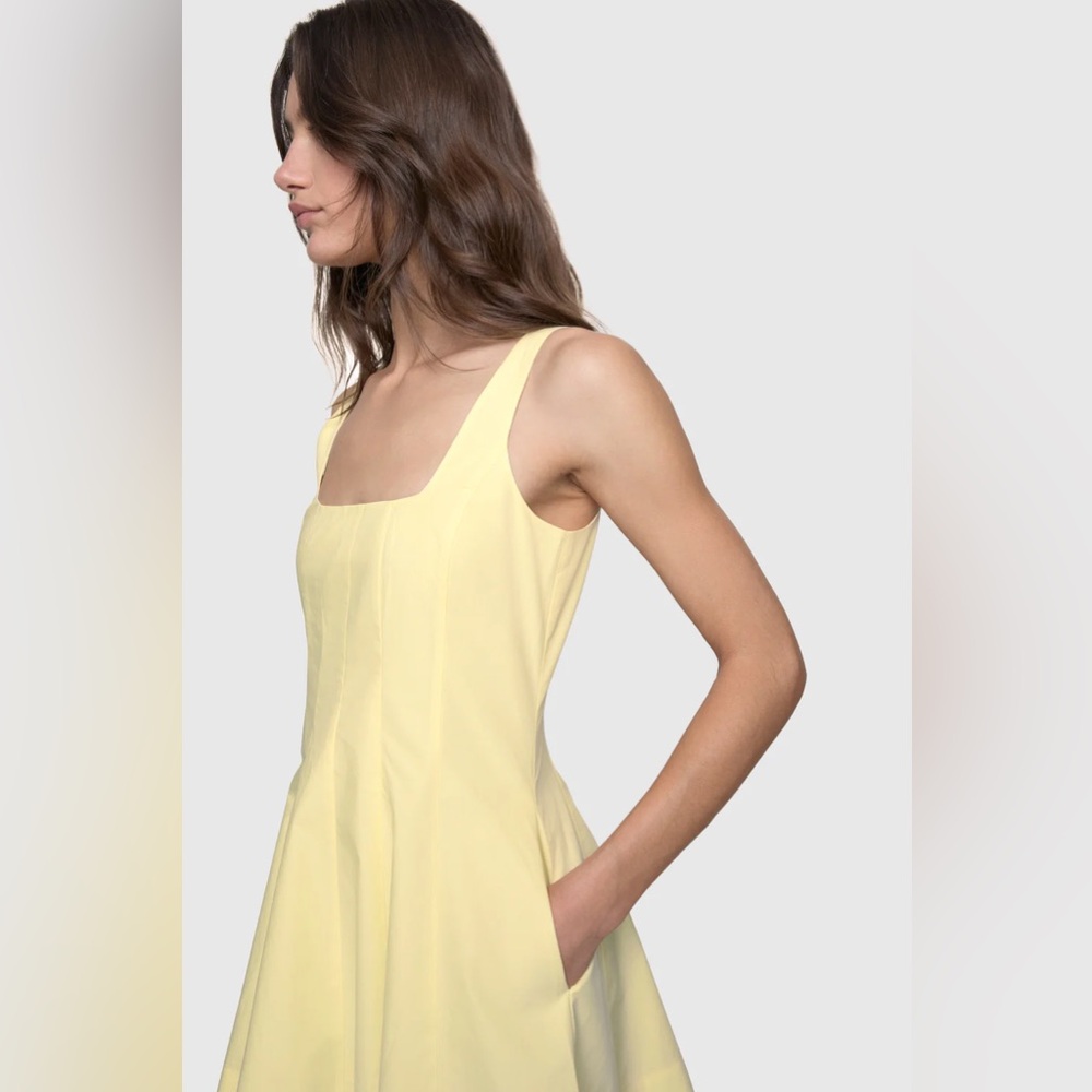 REBECCA MINKOFF - Light Yellow Square-Neck A-Line Dress - Picture 3 of 4